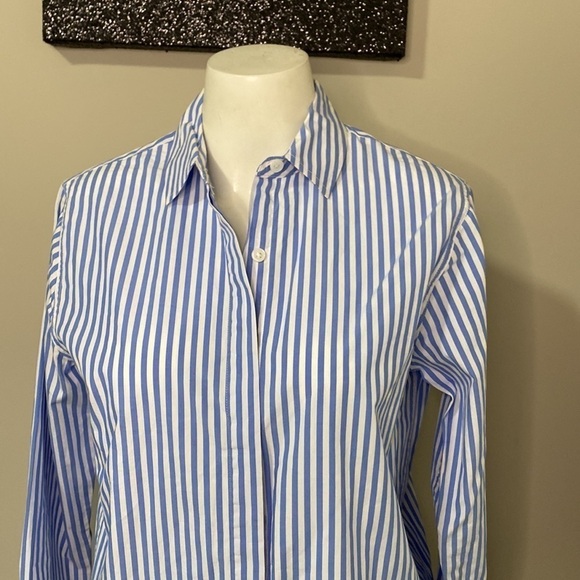BODEN Girl Fit Blue White Striped Shirt Button Down Sz 4 - Picture 3 of 13